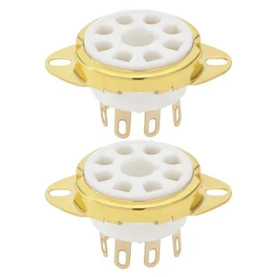 Imagen de VGOL 2 Piezas de 8 Pines para Válvula Electrónica Base Tubo Vacío Cobre Chapado en Oro Válvulas Pequeñas EL34 KT66 KT88 6L6 6551 5881