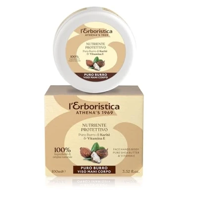 Imagen de L&#039;herbal Athena&#039;s Manteca de Karité pura nutritiva y protectora Mantequilla facial manos cuerpo libre agua con vitamina E para piel seca sensible 100 ml