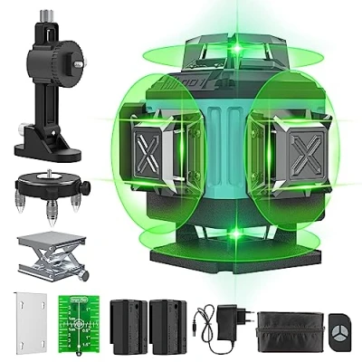 Imagen de Nivel Laser Autonivelante 4 x 360 , Verde 16 Líneas, 2 Horizontal y Verticales, Batería, Montaje en Pared, Control Remoto, Base Magnética, Soporte Giratorio