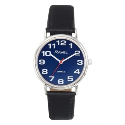 Imagen de Ravel Reloj Unisex de Correa fácil Lectura con números Grandes Cuarzo Analógico R0105.52.1A Negro/Color Plata/Esfera Azul Efecto Rayos Sol