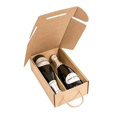Imagen de Only Boxes, Pack4 Estuches para 2 Botellas, Caja de cartón Cava o Champagne, Color Kraft, Regalo Botellas