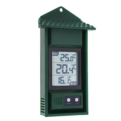 Imagen de termómetro digital para monitorizar las temperaturas máxima y mínima Práctico de invernadero interiores exteriores, fácil montar en la pared