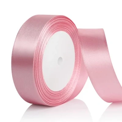 Imagen de AiQInu Cinta de Raso Rosa, 25mm x 22m Satén, Tela para manualidades, envoltorios regalos, globos, lazos, decoración bodas