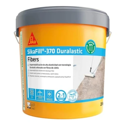 Imagen de SIKA, Impermeabilización reforzada con fibra, SikaFill 370 Fibers, Rojo Teja, Pintura acrílica fibras de vidrio para impermabilización cubiertas y terrazas visitables, Puenteo fisuras, 20kg