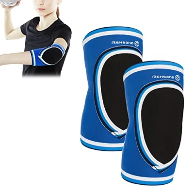 Imagen de Rehband PRN Coderas niños, 1 Pieza, de Neopreno 3mm, Balonmano, Coderas, Vendaje Codo para jóvenes Deportistas., Color:Azul Par, Talla:L