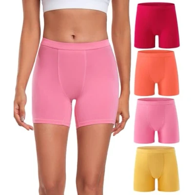 Imagen de wirarpa Bragas Pantalónes Cortos Boxer Mujer Modal Culotte Shorts Debajo la Falda 4 Pack Fucsia Rosa Naranja Amarillo Talla M