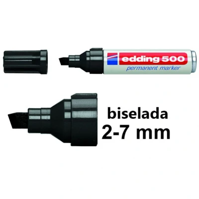 Imagen de edding 500 marcador permanente negro 10 rotuladores punta biselada 2 7 mm resistente al agua, de secado rápido, indelebles para cartón, plástico, madera, metal, vidrio