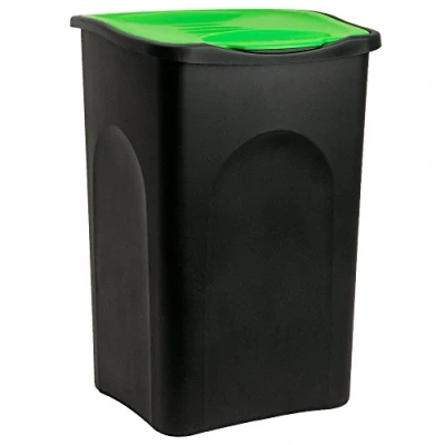 Imagen de Stefanplast Cubo de basura 50 L con tapa extraíble fácil limpiar basurero para cocina Negro Verde Plástico 56x37x39cm