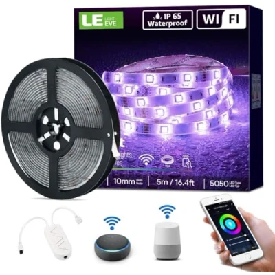 Imagen de LE Luces LED Habitacion 5M 24W, Tiras WiFi Impermeable IP65, 16 Millones RGB Regulable, Control Remoto y APP, Compatible con Alexa/Google Home, Decoración para Habitación, Cocina (Solo 2,4 GHz)