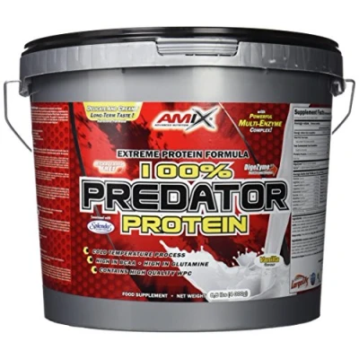 Imagen de AMIX, Proteínas para Aumentar Masa Muscular con Sabor Vainilla, Predator en Formato Bote de 4 Kg, Ayuda al Crecimiento Muscular, Libre Aspartamo, Ideal Batidos