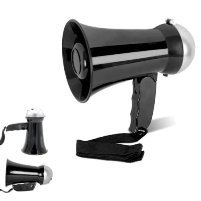 Imagen de Mini Megáfono 10 W Función Altavoz y Sirena Volumen Ajustable Funciona con 6 Pilas AA 17 cm Negro