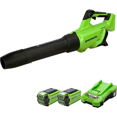 Imagen de Greenworks GD40ABK2X Soplador de Hojas a Batería Axial con Motor sin Escobillas, 210 km/h, 15,6 m3/min, Dos Baterías 40V 2Ah y Cargador, Garantía 3 Años