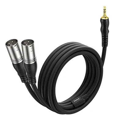 Imagen de NUOSIYA TRS 3,5mm a XLR Cable 2m adaptador en Y de 1/8 pulgadas doble macho, 3.5 mm Mini Jack estéreo macho 2 Interconexión Breakout Patch