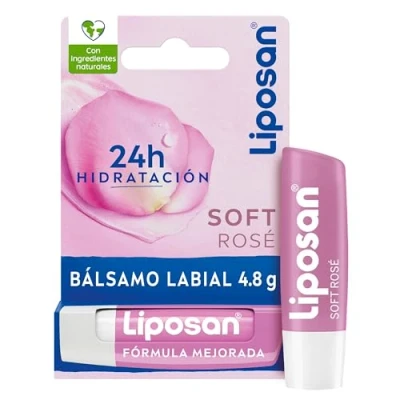 Imagen de Liposan Soft Rosé (1 x 4,8 g), bálsamo labial rosa, cacao de labios para un brillo suave y luminoso, hidratante unos sedosos e hidratados