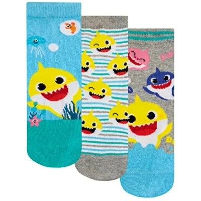 Imagen de Pinkfong Kids Baby Shark Socks 3 Pack de calcetines suaves para niños o niñas Multicolor 27 30