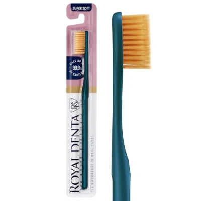 Imagen de Royal Denta Gold cepillo de dientes súper suave, extra suave para y encías sensibles, partículas doradas prevenir bacterias, verde metálico