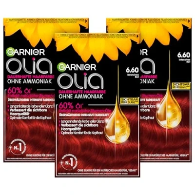 Imagen de Garnier Olia pelo coloration/coloración para Contiene 60% de FLORES Aceites 8 semanas Fuerza color intenso sin amoniaco 3 x 1 pieza