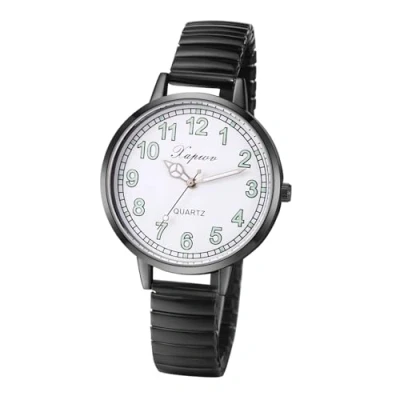 Imagen de JewelryWe Reloj Correa Elástica Mujer: de Cuarzo Analógico Redondo Negro para Señora Esfera Escala Números Grandes Luminoso Acero Inoxidable Extensible Ocio Negocios Regalo