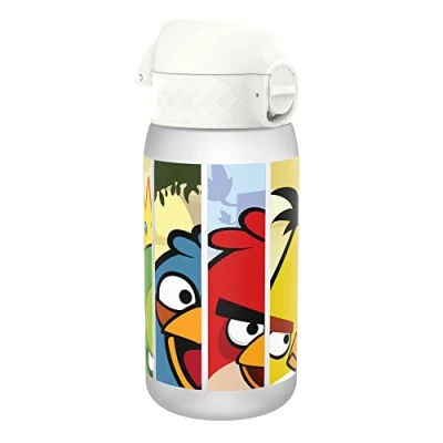 Imagen de Ion8 Botella de Agua para Niños, 350ml, a Prueba Fugas, Fácil Abrir, Cerradura Segura, Apta Lavavajillas, Sin BPA, Asa Transporte, Limpiar, Neutro en Carbono, Diseño Angry Birds