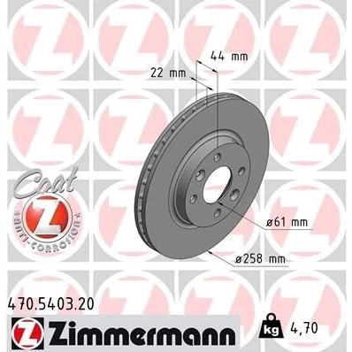 Imagen de ZIMMERMANN COAT Z 470.5403.20 Disco de freno 258 22 6/4 4 100 ventilación interna revestido RENAULT: Clio 4, Twingo 3, DACIA: SANDERO 2, LOGAN MCV 2