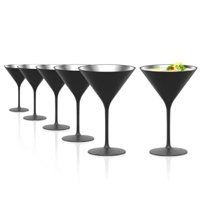 Imagen de Stölzle Lausitz Grandezza Martini Juego de vasos cóctel (6 240 ml), color negro mate y plateado