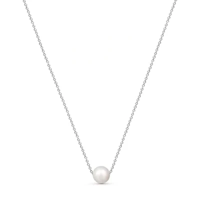 Imagen de Amberta Collar de Perlas Agua Dulce para Mujer en Plata Ley 925: con Colgante Perla Flotante 9 10 mm