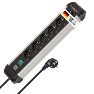 Imagen de Brennenstuhl Premium ALU Line regleta enchufes de 6 Tomas/regleta Aluminio (Enchufe múltiple con Interruptor, Cable 3 m, Fabricado en Alemania)