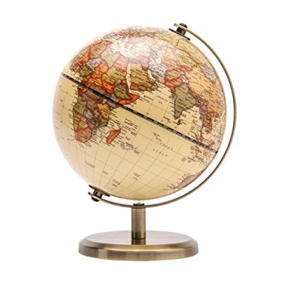 Imagen de Exerz 14cm Globo Antiguo Mapa en Inglés Decoración de Escritorio Educativa/Geográfica Terráqueo Con una Base Metal Moderno Color Diámetro: