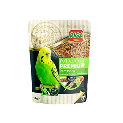 Imagen de Riga Menú Premium para Periquitos Mezcla de Semillas, Cereales y Proteínas Vegetales Concepto Tri Nutricional Ayuda al Funcionamiento Intestinal Óptimo 1 kg