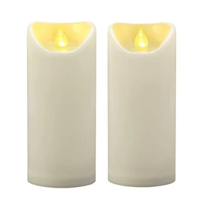 Imagen de 2 velas de pilar LED sin llama, resistentes al agua, funciona con pilas, temporizador, resina plástico, luz decorativa eléctrica, para linterna, patio, boda, decoración 3 x 7 pulgadas