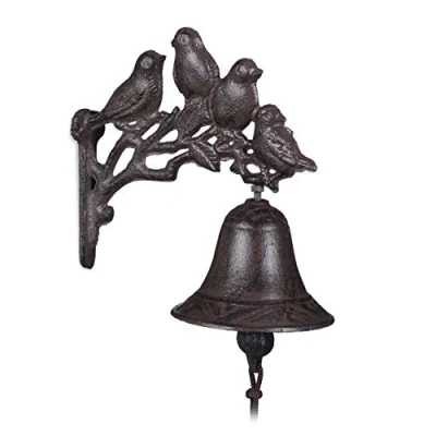 Imagen de 2 Campanas Hierro Fundido Pájaros, Estilo rústico, Sonido Claro, Decoración Jardín, Resistentes a la Intemperie, Marrón
