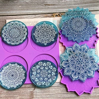 Imagen de Posavasos moldes de Silicone para Resina epoxi Silicona con Mandala,moldes epoxi,moldes Resina,Resina Manualidades,Resina Kit.