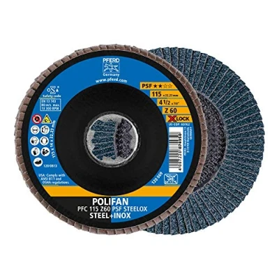 Imagen de PFERD Disco de láminas Polifan, 10 unidades, 115 mm, Z60, X Lock (22,23 mm), PSF STEELOX, 67666116 para una alta economía gracias al mecanizado agresivo con buena vida útil