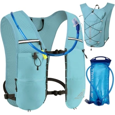 Imagen de ONETOALL Chaleco Trail Running Hombre 6L con Bolsa de Agua 2L, Mochila Hidratación para Mujer Ultraligero y Transpirable, Mochilas Ciclismo MTB