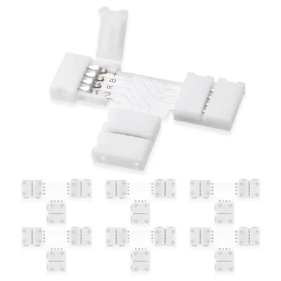Imagen de UBRAVE Conectores de Luz LED,6 pcs 4 Pin Conector Clip para conexión tira LED SMD5050 10mm,Conector Barra LED,SMD 5050 Rápido Cinta LED,No se Necesita Soldadura, Forma T