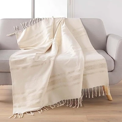 Imagen de Douceur d&#039;Intérieur Doreline Manta, con Flecos, 125 x 150 cm, algodón Jacquard e Hilos Metalizados