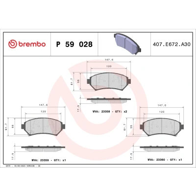 Imagen de BREMBO P 59 028 Juego de pastillas freno con avisador acústico desgaste sin accesorios CHEVROLET: Trans Sport, CADILLAC: Seville V