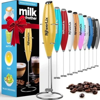 Imagen de Powerlix Espumador de Leche Eléctrico Mano Batidora Espuma Potente 19000 rpm con Soporte Acero Inoxidable, Ideal para Café, Capuchino y Chocolate Caliente