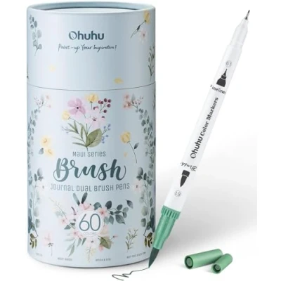 Imagen de Ohuhu Rotuladores Lettering Punta Pincel, 60 Doble Punta, Profesionales Fina Acuarelables para Adultos Dibujo, Caligrafía, Lettering, Mandalas