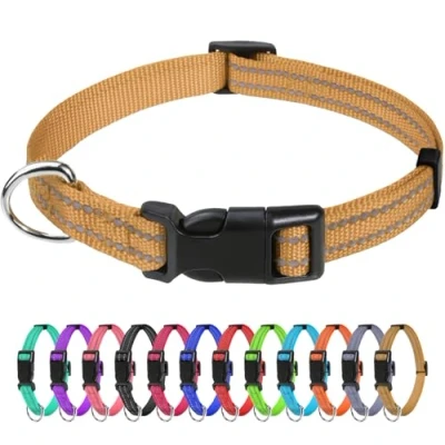 Imagen de TagME Collar Perro Ajustable,Collar Nylon Reflectante,para Caminar Correr Entrenamiento,para Cachorro,Caqui,1.0cm De Ancho