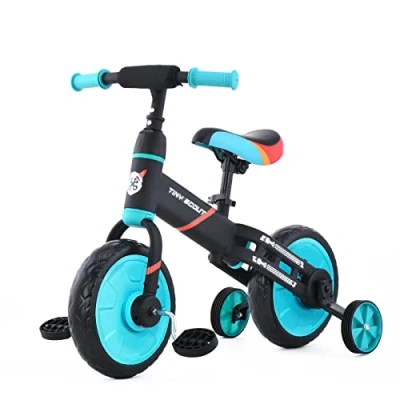 Imagen de ZavoFly Bicicleta de Equilibrio para niños 3, 4, 5 y 6 años, Caminar pequeños 4 en 1 con Ruedas Pedales Entrenamiento, fácil Montaje (JL102, Azul)