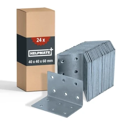 Imagen de HELPMATE 24 piezas de ángulo placa perforada 40 x 60 mm Conector galvanizado y azul pasivado madera con excelente protección contra la corrosión Ángulo agujero