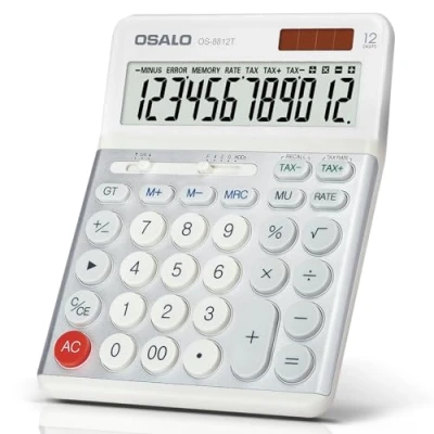 Imagen de OSALO Calculadoras de escritorio, función impuesto IVA, pantalla grande, botones grandes, calculadora escritorio grande 12 dígitos para el hogar y la oficina (OS 8812T)