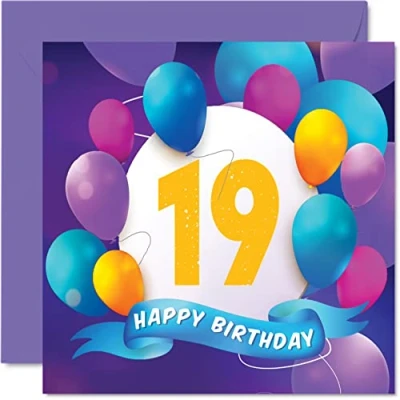 Imagen de Stuff4 Tarjeta de cumpleaños número 19 para hombres y mujeres, fiesta globos, tarjetas feliz hombre años, mujer, hermano, hermana, hijo, hija, nieto, nieta, primo, 145 mm,