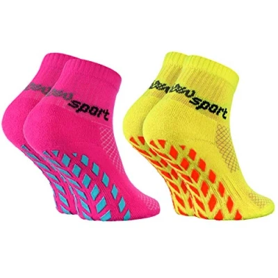 Imagen de Rainbow Socks Niñas Niños Calcetines Antideslizantes de Deporte 2 Pares Rosa Amarillo Talla 24 29