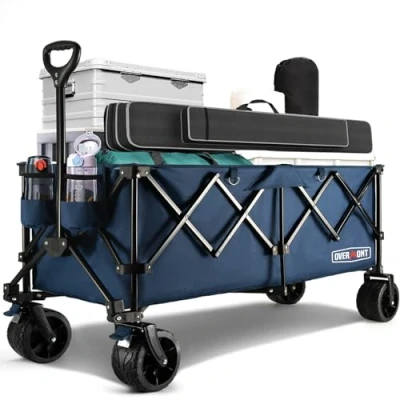 Imagen de Overmont Carro Playa Plegable 114CM Carrito Camping Extendido con Frenos 300L 200KG de Transporte Ruedas Grandes Todo Terreno Portátil para Jardín Compras al Aire Libre