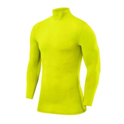 Imagen de PowerLayer Camiseta Compresión Hombre Interior Térmica de Manga Larga y Cuello Alto para Compression Shirt Ciclismo Entrenamiento Gym Running Rugby Verde Brillante, XL