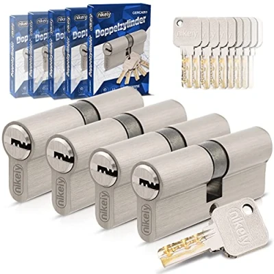 Imagen de GERCAR Juego de 4 cilindros cierre continuo 30/40, perfil, incluye 20 llaves, 70 mm, cerradura para puerta Longitud: A:30 B: 40 Sistema