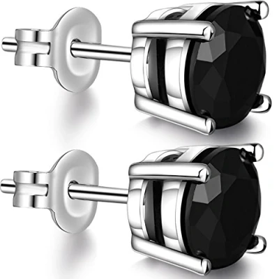 Imagen de Pendientes Negro,Pendientes Diamante Hombre,Pendientes Mujer Negro,Hombres Plata CZ Cúbicos Zirconia Negro Brillante