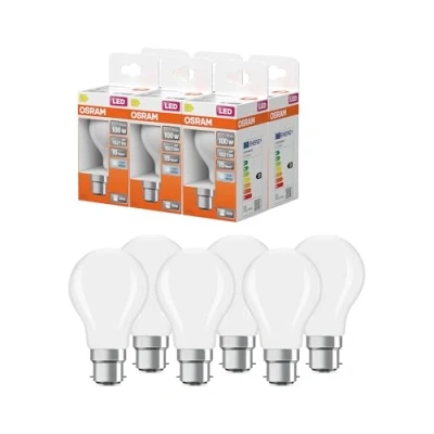 Imagen de OSRAM LED Star Classic A100, lámpara de filamento esmerilado en forma bombilla, casquillo B22d, blanco frío (4000K), sustituye a las bombillas convencionales 100W, paquete 6